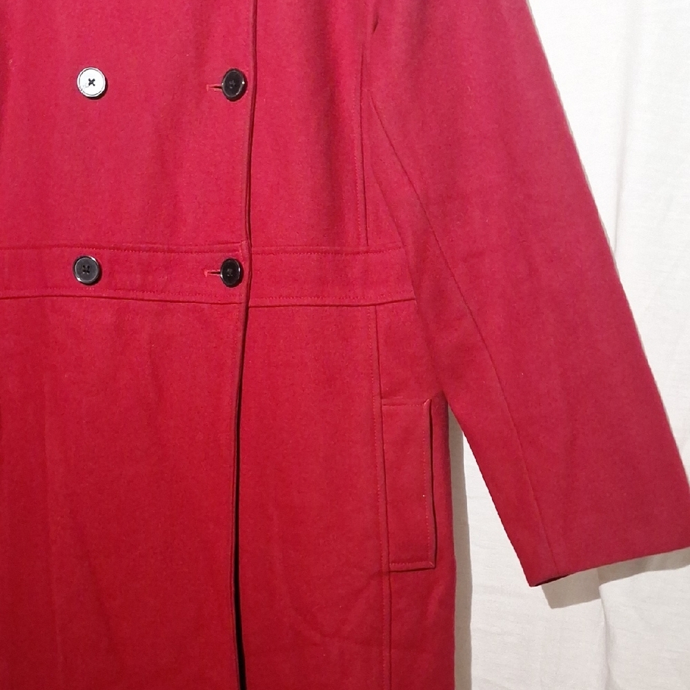 Vintage Red Trench Coat, Wool Rayon, Double Breasted, Old Navy, 16, NWOT - Picture 5 of 13